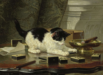 Playful kitten, pisica, kitten, painting, art, pictura, henriette ronner knip, cat, luminos HD wallpaper
