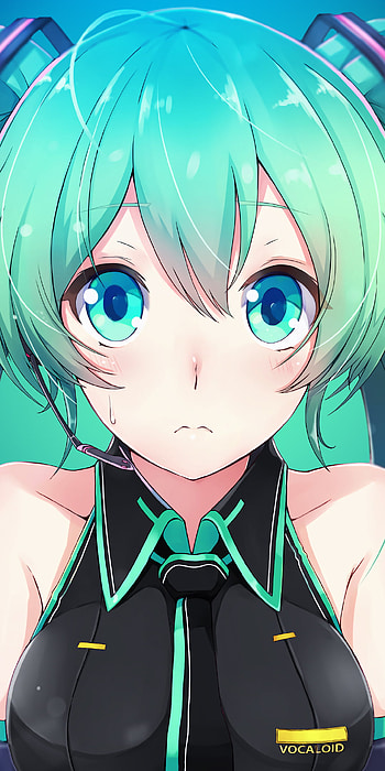 Big Eye Miku, blue eyes, green hair, Anime, Vocaloid HD phone wallpaper