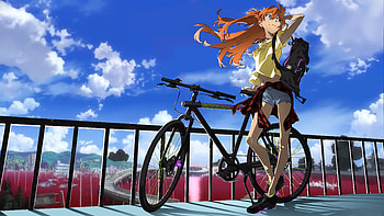 Asuka Bicycle , neon-genesis-evangelion, asuka-langley-soryu, anime-girl, anime HD wallpaper