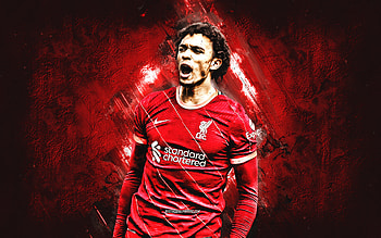 Trent Alexander-Arnold, Liverpool FC, English football player, portrait, red stone background, football, Premier League, England HD wallpaper