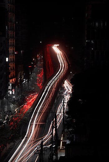 Cities, View From Above, Road, Night City, Long-Term Exposure HD phone wallpaper