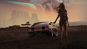 Girl With Mustang , artist, artwork, artstation, mustang HD wallpaper