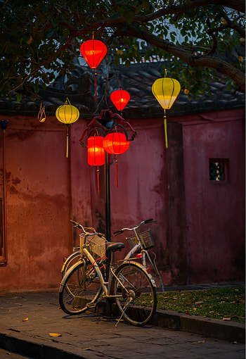 Cycle, baloon, night, lights HD phone wallpaper