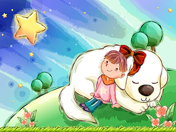 Trees, Sky, Miscellanea, Miscellaneous, Dog, Girl, Bow, Polyana, Glade, Star HD wallpaper
