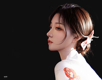 Girl, white, kimono, huy ozuno, asian, art, fantasy, face, frumusete HD wallpaper