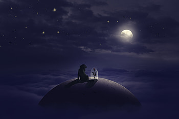 :), sasan parsadmehr, flower, dark, dog, night, art, fantasy, planet, moon, luna, luminos HD wallpaper