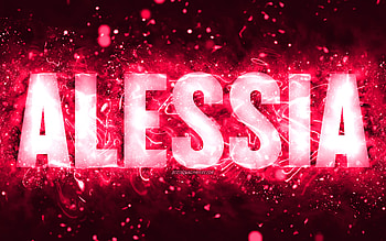 Happy Birtay Alessia, , pink neon lights, Alessia name, creative, Alessia Happy Birtay, Alessia Birtay, popular american female names, with Alessia name, Alessia HD wallpaper