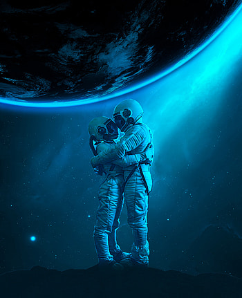 Love, Universe, Miscellanea, Miscellaneous, Embrace, Cosmonauts, Astronauts HD phone wallpaper