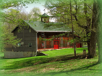 Red House, trees, grass, house, red HD wallpaper