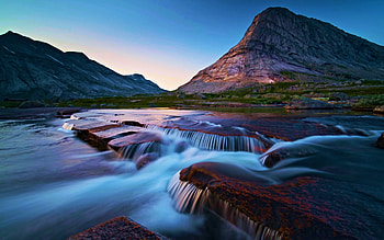 Gjerdalen, Norway, river, morning, cascades, sky, rocks, sunrise, stones HD wallpaper