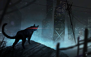 Art, Rays, Beams, Cat, Eyes, Black Cat HD wallpaper