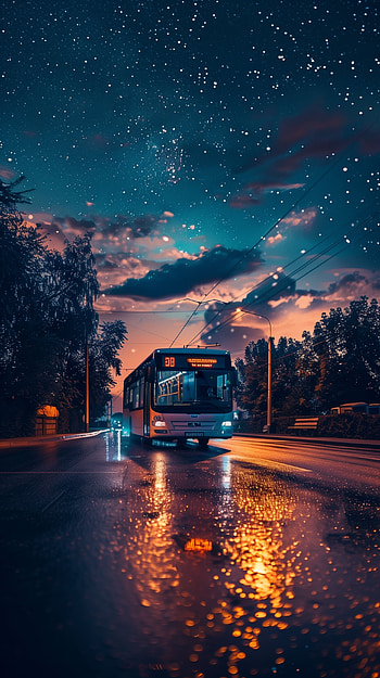 Starry Night Bus Ride, starry sky HD phone wallpaper