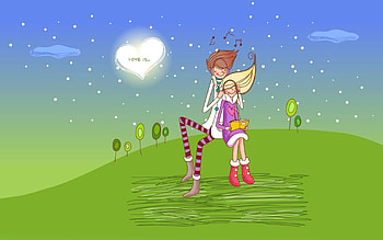 Grass, Love, Couple, Pair, , Drawing, Date HD wallpaper