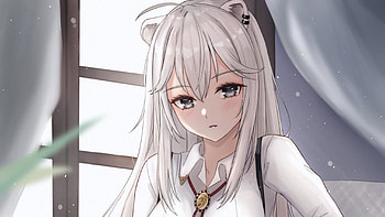 White Long Hair Anime Girl With Uniform Anime Girl HD wallpaper