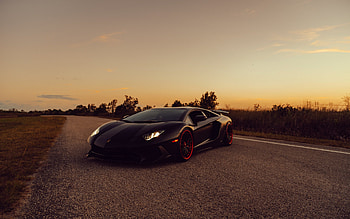 Lamborghini Aventador SuperVeloce, front view, exterior, black Aventador SV, supercar, italian sports cars, Lamborghini HD wallpaper