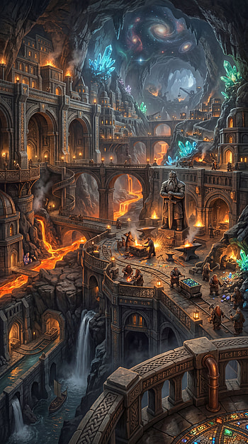 Dwarven Deephold — Underground City , lava HD phone wallpaper