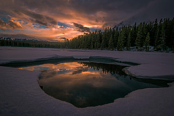 Two Jack Lake, fun, cool, nature, forest, lake, sunset HD wallpaper