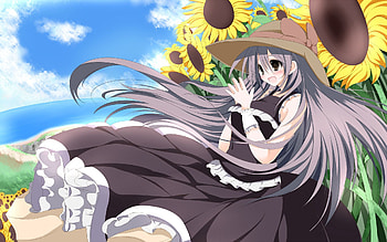 Anime, Girl, Sunflower, Hat, Delight, Rapture HD wallpaper