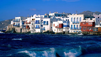 cyclades islands in mykonos greece, sea, island, waves, village HD wallpaper