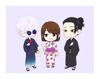 Jujutsu Kaisen Trio: Gojo, Geto & Shoko in Stylish Yukatas – Anime, Suguru Geto, Shoko Ieiri, Satoru Gojo, Anime, Jujutsu Kaisen, Gojo & Geto HD wallpaper