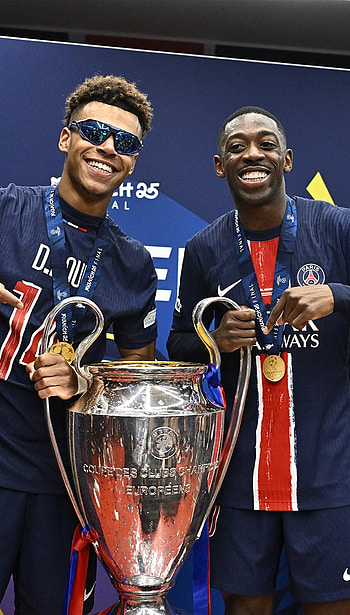 UEFA Champions League PSG Stars Dembélé & Doué , soccer, Paris Saint-Germain F.C HD phone wallpaper