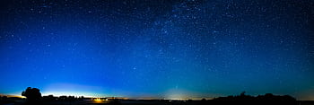 Panoramic view of a starry sky over the Swedish countryside at night. HD wallpaper