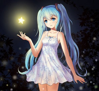 Lil' Star, black, glow, vocaloid, long hair, dress, miku hatsune, beauty, nice, miku, vocaloids, hatsune, bright, , female, sundress, sweet, white, hatsune miku, girl, beautiful, dark, star, anime girl, anime, pretty, light, gown, lovely HD wallpaper