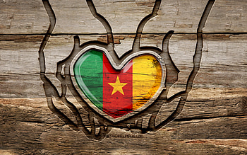 I love Cameroon, , wooden carving hands, Day of Cameroon, Cameroonian flag, Flag of Cameroon, Take care Cameroon, creative, Cameroon flag, Cameroon flag in hand, wood carving, african countries, Cameroon HD wallpaper