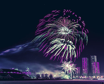 Purple, fireworks, celebrations, night HD wallpaper