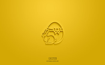 Easter 3d icon, yellow background, 3d symbols, Easter, holidays icons, 3d icons, Easter sign, holidays 3d icons HD wallpaper