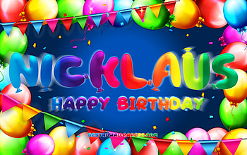 Happy Birtay Nicklaus, , colorful balloon frame, Nicklaus name, blue background, Nicklaus Happy Birtay, Nicklaus Birtay, popular german male names, Birtay concept, Nicklaus HD wallpaper