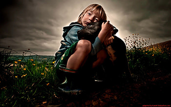 graphy, dog, children, dark HD wallpaper