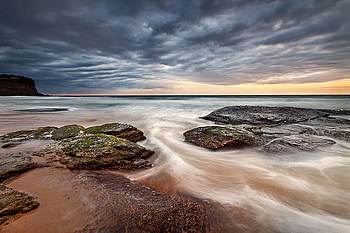 Water and Sky, sea, art , white, great, grey, stones, brown, green, red, clouds, sky HD wallpaper