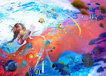 Underwater beauty, blue, colorful, mermaid, frumusete, gorgeous, girl, summer, superb, naia skrinjar, fantasy, pesti, red, luminos, fish, siren, vara HD wallpaper