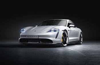 Porsche Taycan Turbo, white car, 2019 HD wallpaper