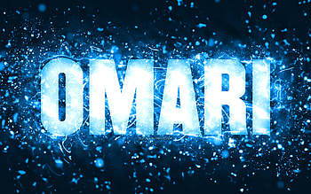 Happy Birtay Omari, , blue neon lights, Omari name, creative, Omari Happy Birtay, Omari Birtay, popular american male names, with Omari name, Omari HD wallpaper