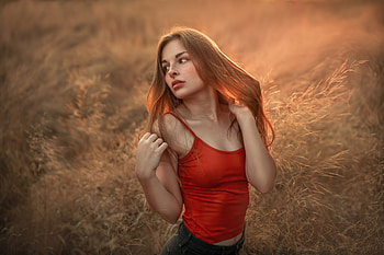 Girl Red Top Blonde Hair , girls, model HD wallpaper