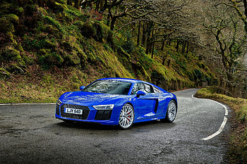 Audi R8, blue luxurious car, road HD wallpaper