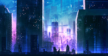 Futuristic city, buildings, night, digital art HD wallpaper