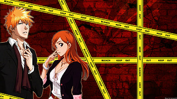 Ichigo & Orihime, orihime inoue, ichigo, orihime, inoue orihime, ichigo kurosaki, bleach, anime, kurosaki ichigo, alternate clothing, red background, duo HD wallpaper