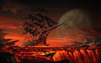 fantasy ship, ship, 3d, fantasy, red, dark HD wallpaper