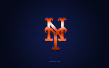 New York Mets emblem, American baseball club, orange logo, blue carbon fiber background, MLB, New York Mets Insignia, baseball, New York, USA, New York Mets HD wallpaper