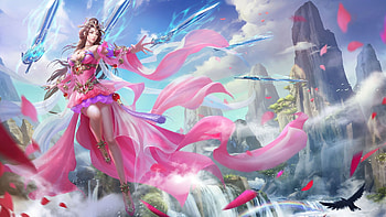 Launch of the Swords, city, art, , girl, woman, digital, fantasy, pretty, warrior HD wallpaper