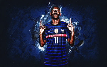 Ousmane Dembele, France National Football Team, French Football Player, Portrait, France, Football, Blue Stone Background HD wallpaper