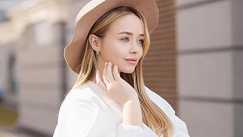 Grey Eyes Girl Model Is Standing In Blur Background Wearing White Dress And Hat Girls HD wallpaper