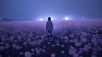 Walking Alone In Flower Field , anime-girl, anime, alone, field, artist, artwork, digital-art HD wallpaper