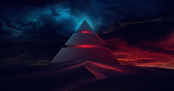 Desert, pyramid, fantasy, dark, art HD wallpaper