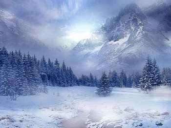 Winter scene, winter, snowy, cloudy, scene, cold, mountain, snow, clouds, trees, nature, sky HD wallpaper