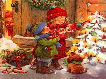 Lighting The Tree, children, christmas, santa, tree HD wallpaper
