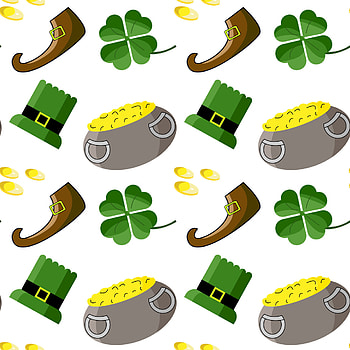 St. Patrick's Day pattern, Leprechaun hat, Pot of gold, Clover leaf HD phone wallpaper
